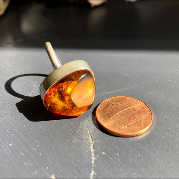 Amber Ring Set in Silver 925 Artisan Boho OOAK Retro Eclectic Crystal - Picture 5 of 6